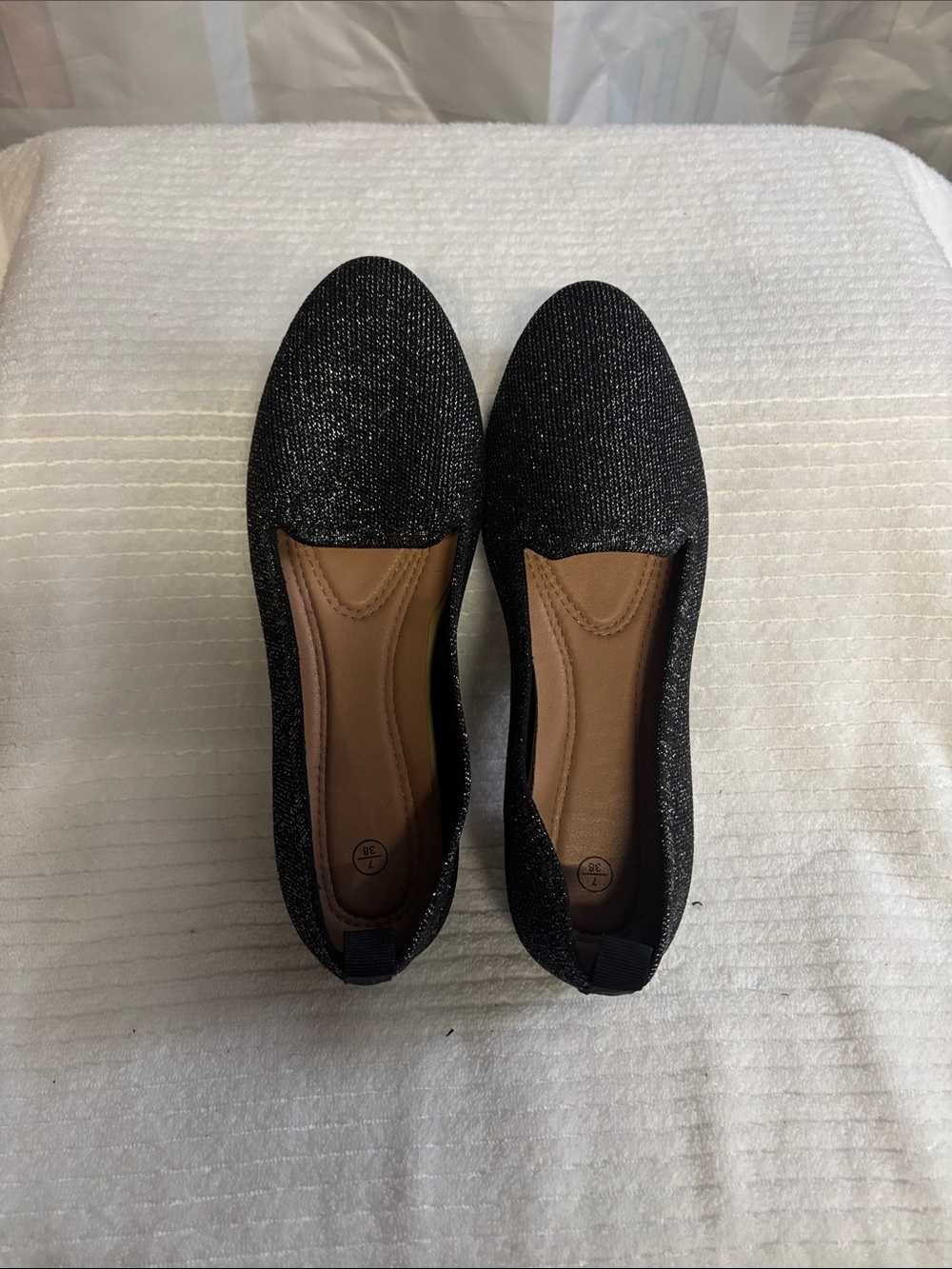 Glitter Black Slip-On Flats with Cushioned Insole
